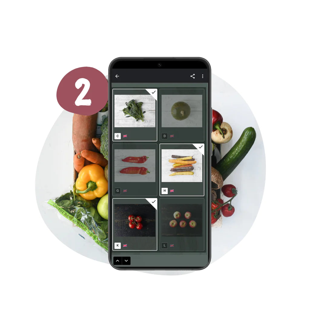 Image of a customer being able to customise fruit & veg box via an app